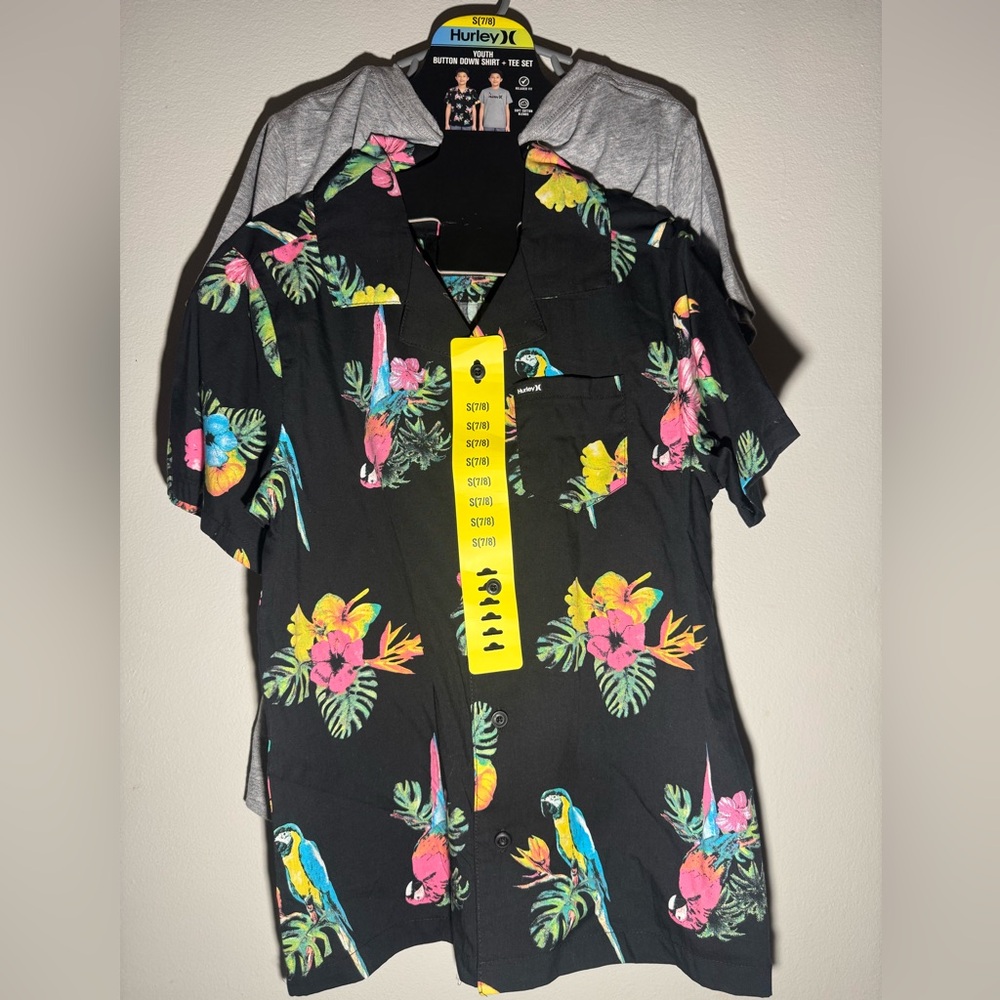 Hurley Youth Button Down Shirt + Tee Set Size 7/8